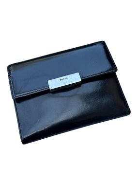 PRADA Patent Leather Trifold Wallet Snap Closure Bills Coin Pocket CC slots 4x5